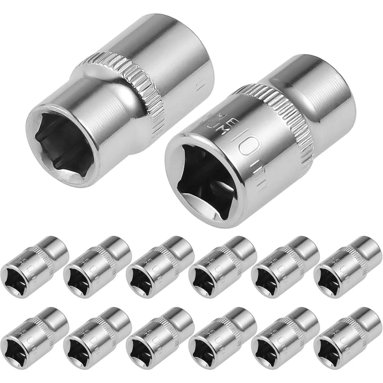 12-Pc 10mm Shallow Sockets, 6-Point, 3/8-Inch Drive - Heavy Duty & Affordable Chrome Vanadium Steel, Fits , ,  - Metric Standard Socket for Auto Repair, DIY &