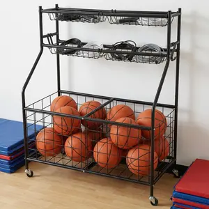 Heavy-Duty Rolling Sports Gear Organizer with Wheels, Large-Capacity Ball Storage Cart for Garage, Indoor & Outdoors, Multi-Functional Rack for Basketball, Soccer & Football, Space-Saving Stand for Coaches & Kids