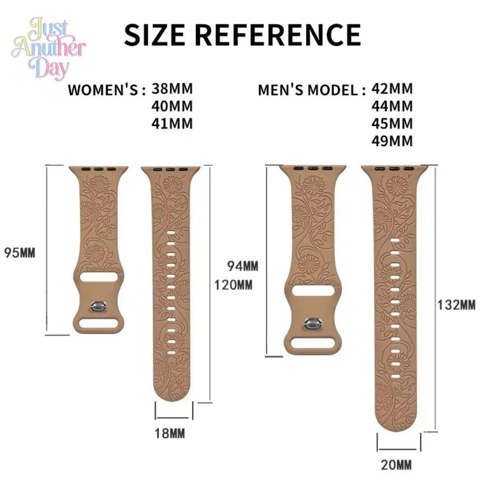 Engraved Floral Watch Band – Fashion Bracelet Strap for Apple Watch, Fits 38–49mm