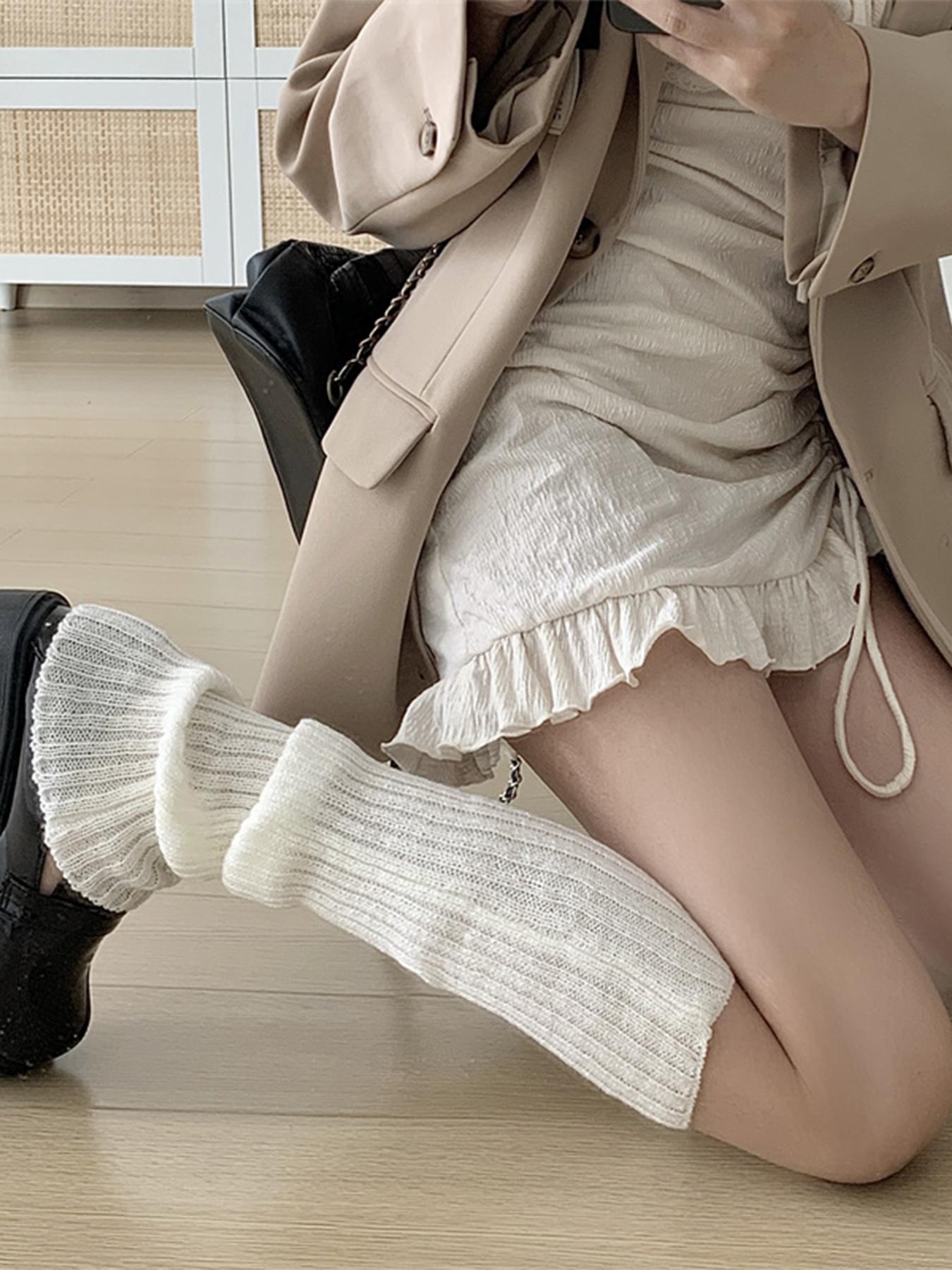 Women's 1 Pair Textured Ribbed Fitted Leg Warmers, Casual Solid Color Leg Warmers For Fall & Winter, Fashion Cozy Socks For Women & Girls, Womenswear