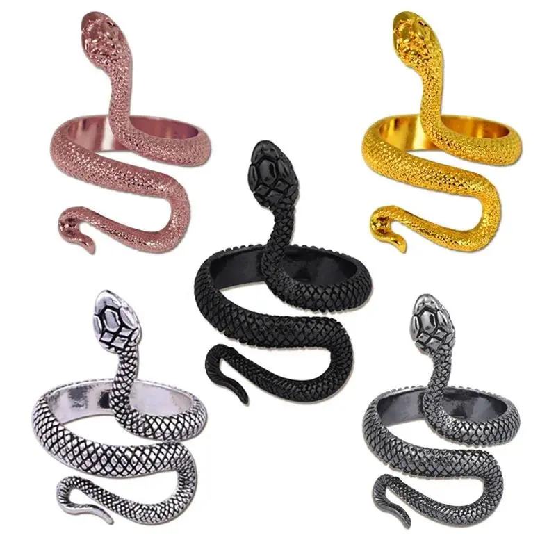 Retro Snake Ring Black Color Adjustable Stainless Steel Rings for Women Men Vintage Punk Hip Hop Bands Jewelry Accessories Gift