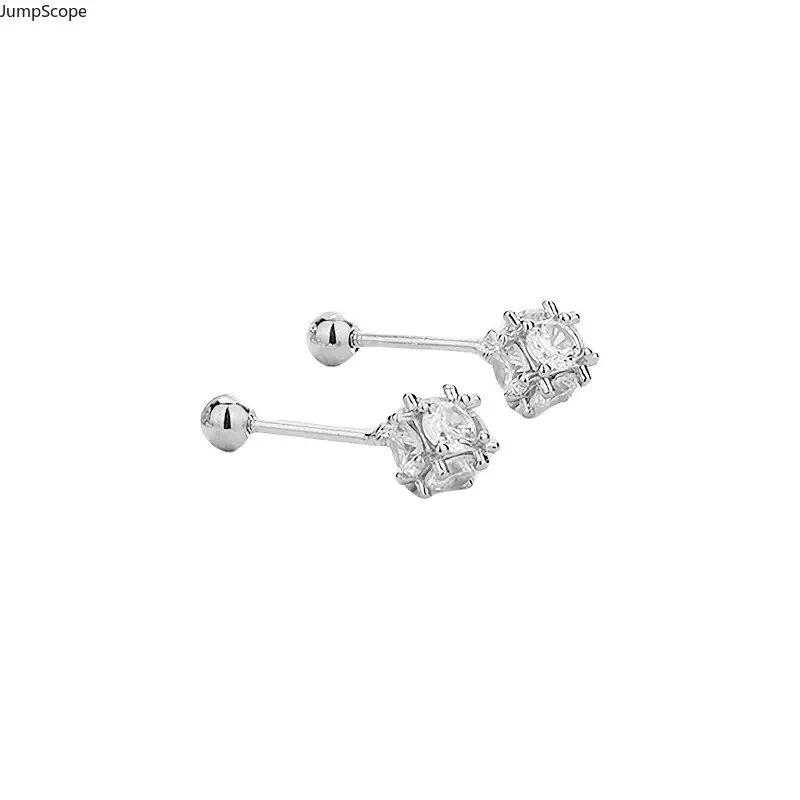 Square Cube Clear CZ Screw Back Cartilage Stud Earrings, 3 Colors Silver Gold Rose Gold Geometric Lock Design Hypoallergenic Ear Piercing Jewelry Couple Tiny Dainty Healing Ear Bone Studs Women Men Cross-Border Stackable Statement Ear Ornaments