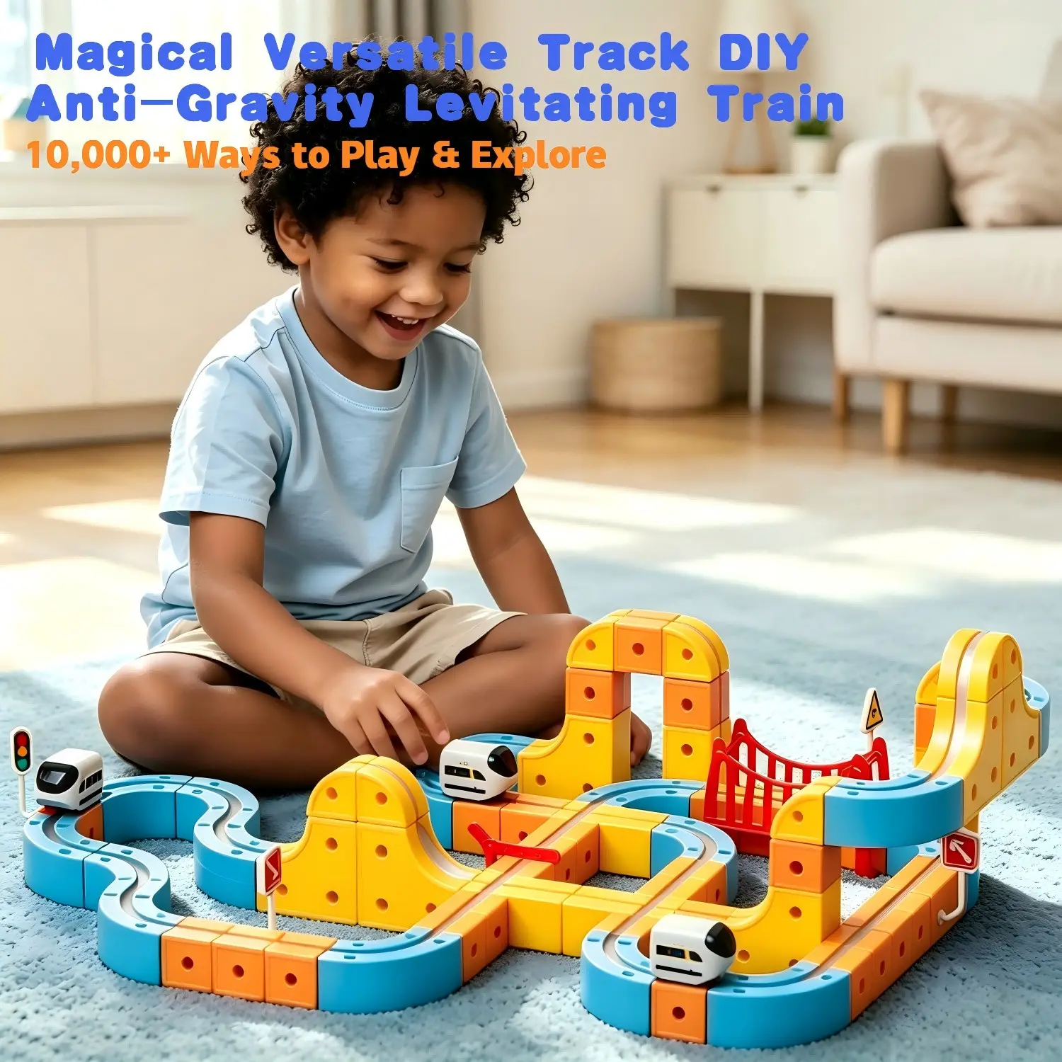 90/124/168/224 Pcs Gear Track Toy Set with Electric Train & Traffic Signs, Flexible Changeable Anti-Gravity 3D Embedded DIY Rail Building Kit, Easy to Assemble STEM Educational Gift for Kids Boys Girls Ages 3+, Perfect Birthday Present