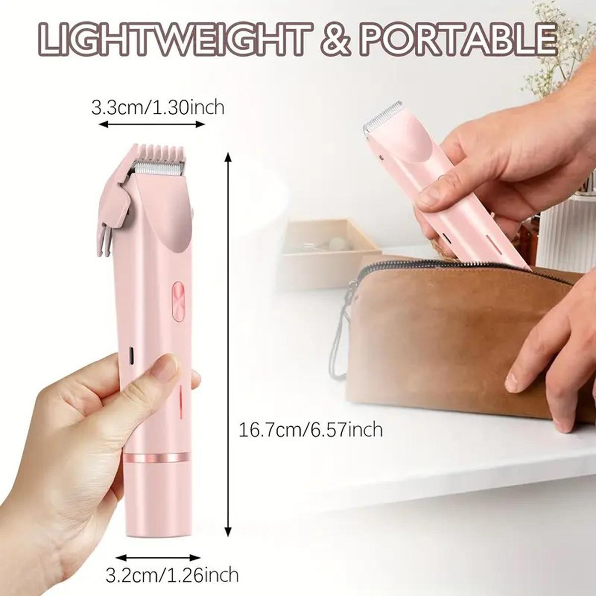 2025 Upgraded Bikini Trimmer for Women - 2 in 1 Dermave Bikini Shaver, Dual Head Cordless Electric Shaver, IPX7 Waterproof Wet/Dry Body Hair Trimmer for Face, Body & Intimate Areas