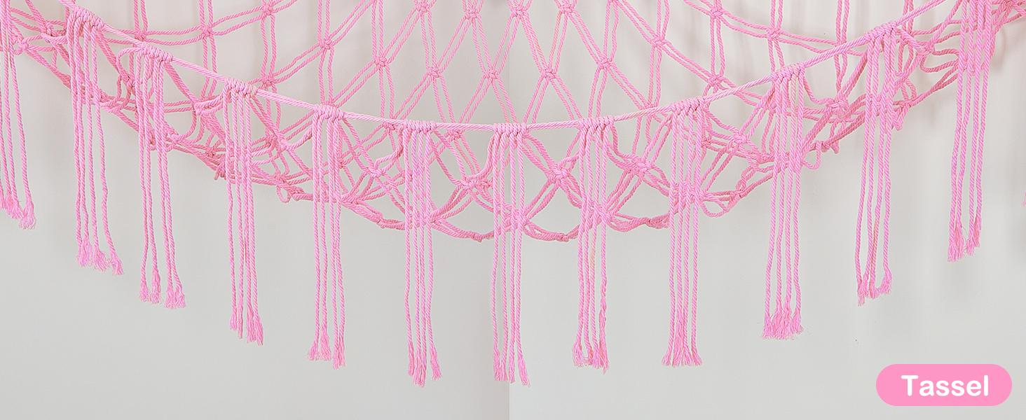 Basumee Stuffed Animals Net or Hammock with LED Light, Hanging Stuffed Animals Storage Toy Hammock Net Corner Wall Girls Room Decor Toy Storage Organizer, Pink, XL