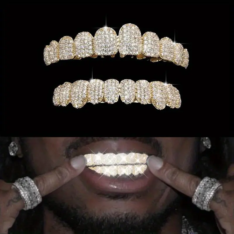 2pcs/ Set Blingbling Hip Hop Cubic Zirconia Teeth Grills 20 Teeth Top ...