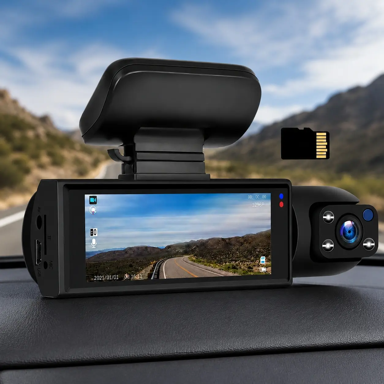 Dual Lens HD Dash Cam 1080P Front and Rear Camera IPS Screen Infrared Night Vision 170° Wide Angle Parking Monitor Loop Recording 32GB Storage for Car Motorcycle Waterproof Anti-Glare Driving Safety DVR System