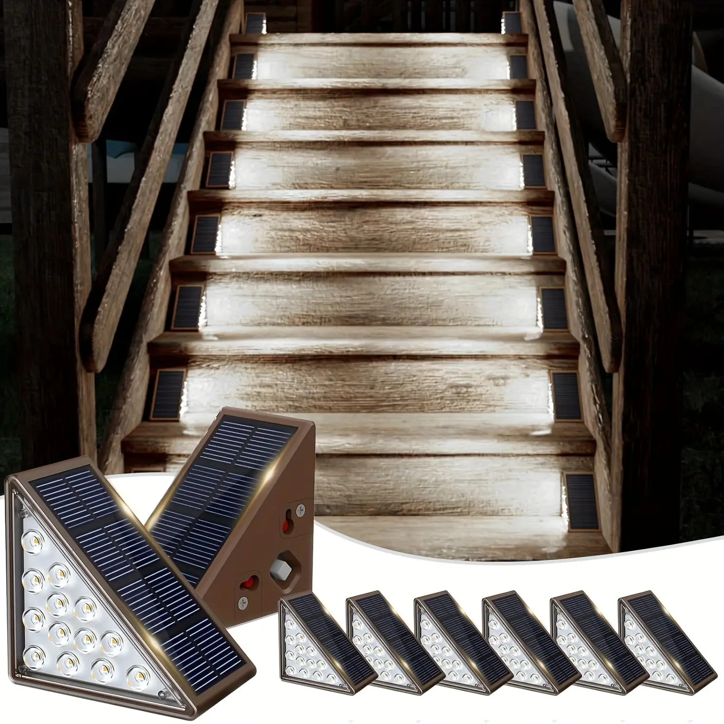 Solar Step Lights for Outside, 12pcs 8pcs 4pcs Solar Stair Lights Outdoor, Outdoor deck step lights, Solar Outdoor Lights for staircase, Patio, Front Step (Cool Brown)