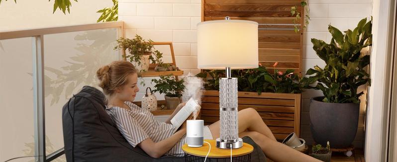 3-Way Touch Control Crystal Table Lamps Set of 2, Silver Modern Bedside Lamp with 2 USB Ports & AC Outlets for Living Room, 26' Tall Desk Lamps with White Drum Shade for Bedroom, 2 Free Bulbs Included 3-Way Touch Control Crystal Table Lamps Set of 2, Silver Modern Bedside Lamp with 2 USB Ports & AC Outlets for Living Room, 26' Tall Desk Lamps with White Drum Shade for Bedroom, 2 Free Bulbs Included