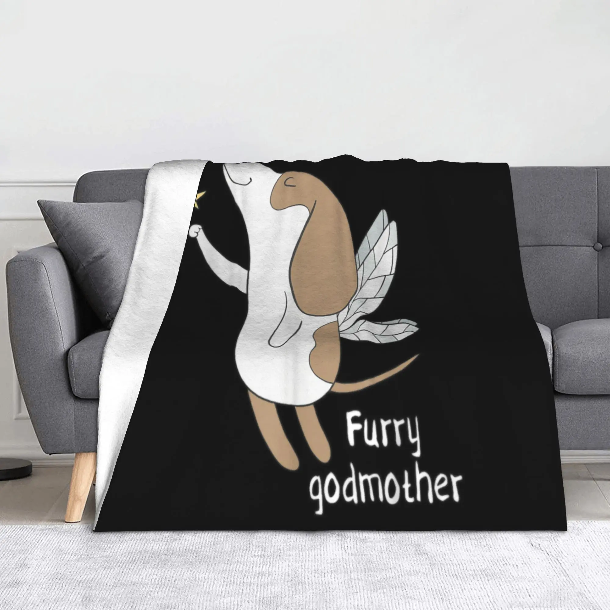 Funny Furry Godmother Fairy Dog Throw Blanket Soft Warm Blankets For Sofa Bedroom Apartment, Flannel Blanket With 3D Pattern Print For Outdoor Camping Gift For Whimsical Dog Pet Fans