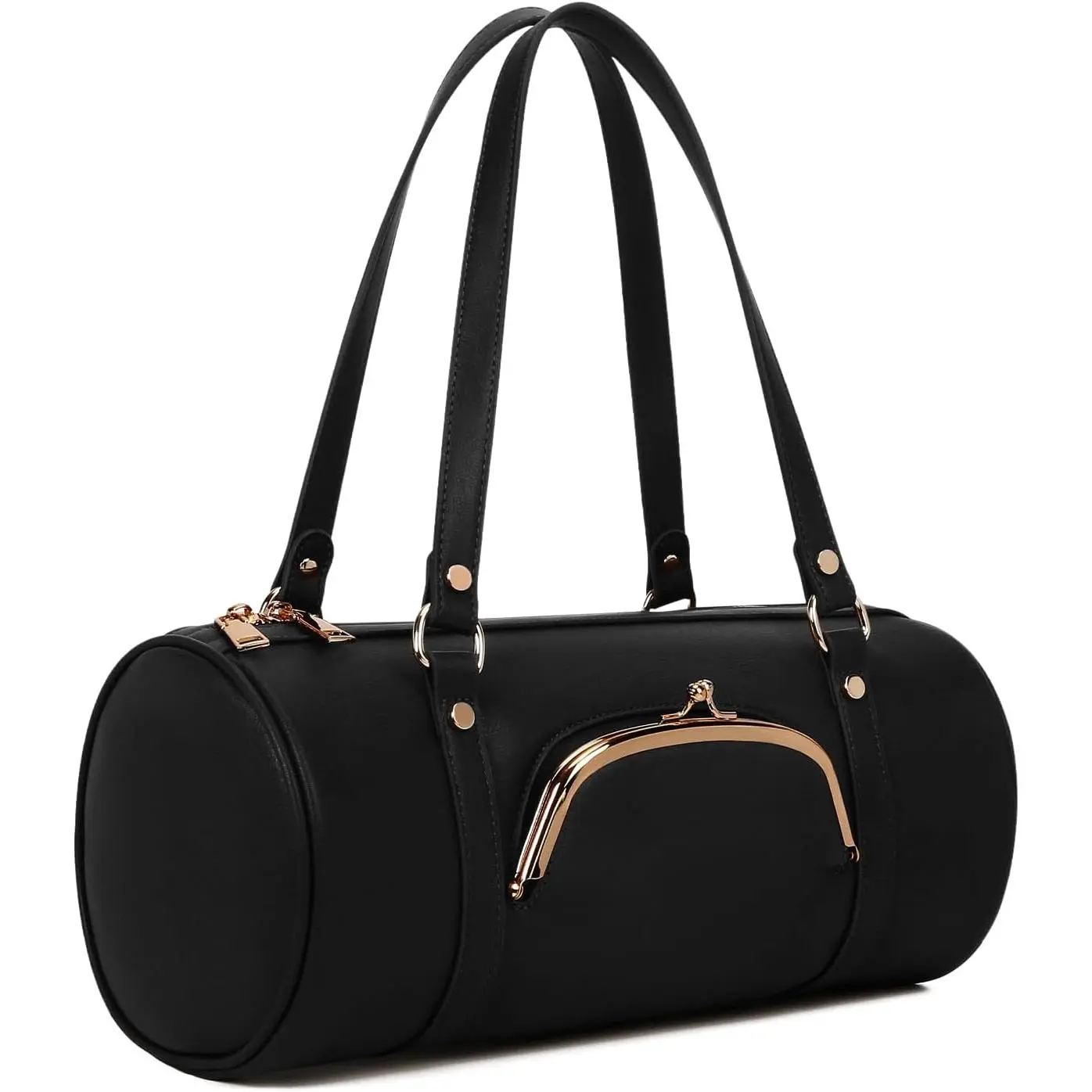 Kisslock Barrel Bag Designer  Bag for Women,Pu Leather  Handbag Retro Y2k Bags Tote Purses