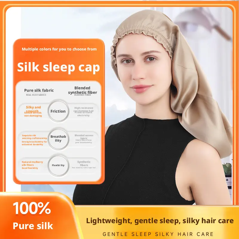 Long 100% Real Silk Sleep Bonnet for Long Hair, Elastic Band Night Hair Cap, Soft Breathable Silk Hair Wrap for Sleeping, Anti-Frizz Hair Protection Bonnet for Braids Curly Hair, 4 Colors Available