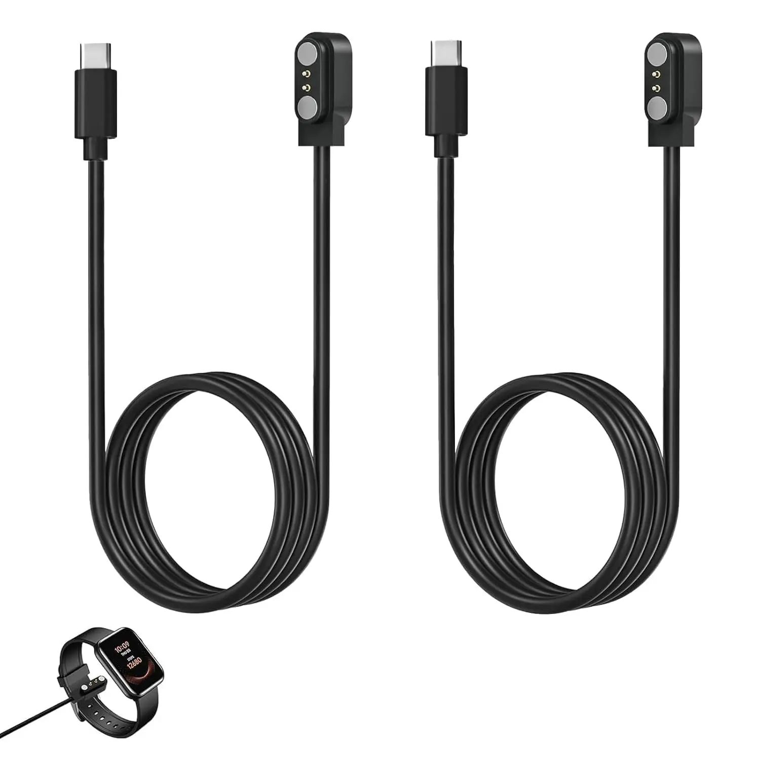 2 count USB C  Watch Charger, 2-Pin 2.84 mm  Smartwatch  ,  Charger Cord Compatible with Letsfit, YAMAY, Willful, UMIDIGI, Fitpolo, Blackview, Dirrelo, Lifebee