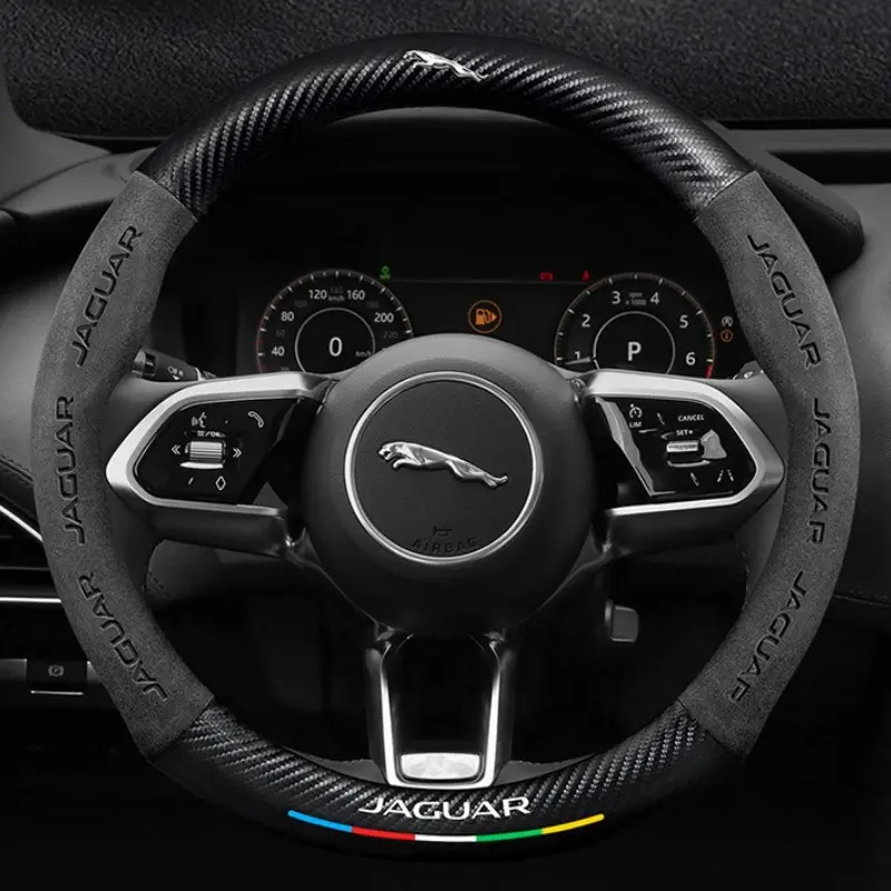 Carbon Fiber Microfiber Car Steering Wheel Cover, Compatible with Jaguar Models, Durable & Comfortable, Perfect Fit for Multiple Jaguars, Car Accessories