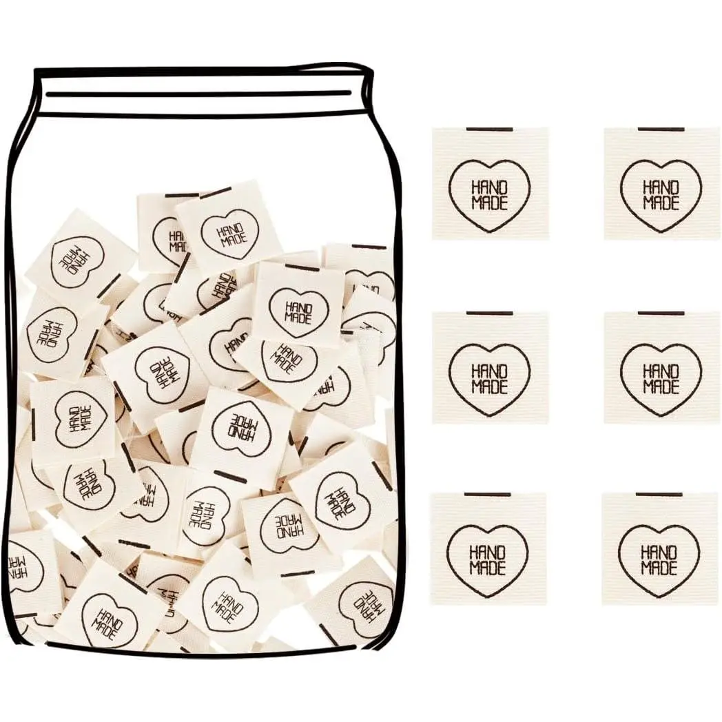 100 count Sewing Labels for  Items, Durable Fabric Woven Tags with  with Love Text, Sewing Labels for Crochet, Knitting, Sewing Projects and DIY Crafts (Style C)