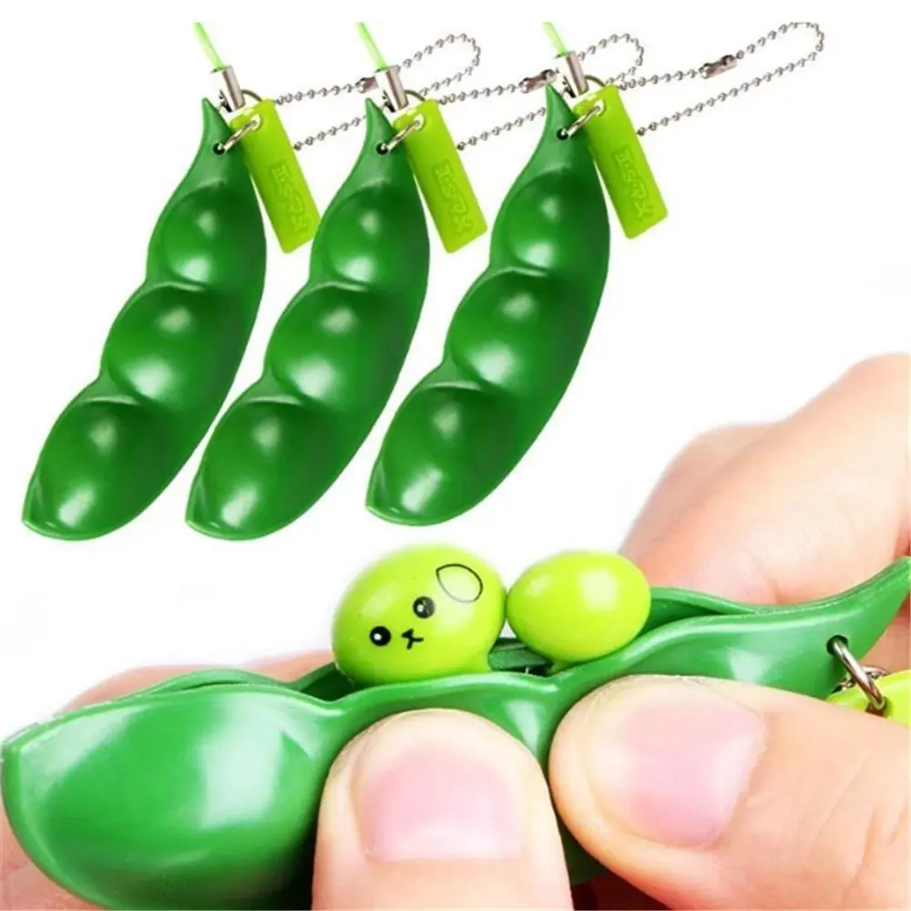Decompression Squishy Pea Pod Fidget Sensory Toy, Creative Edamame Keychain, Breathable Sensory Fidget Squishies Stress Relief Accessory for Toys & Hobbies