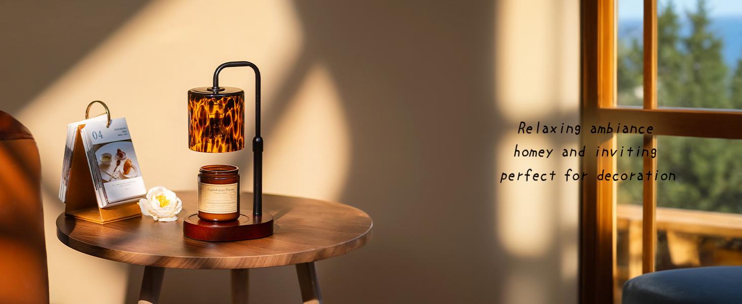 Tortoise Shell Home Decor: Black Candle Warmer Lamp with Timer Vintage Leopard Lamp with 2 Bulbs Height Adjustable Candle Warmer Dimmable Christmas Gift for Women