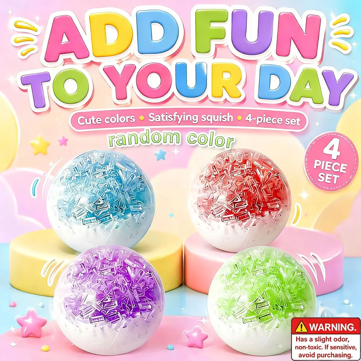4-pack soft and fluffy stress relieving toy, Calming Stress Ball, Soft Stress Balls, adult pressure ball, soft slow rebound squeezing toy, hand therapy sensory squeezing toy, classroom prize, party birthday gift bag filling, children's toy