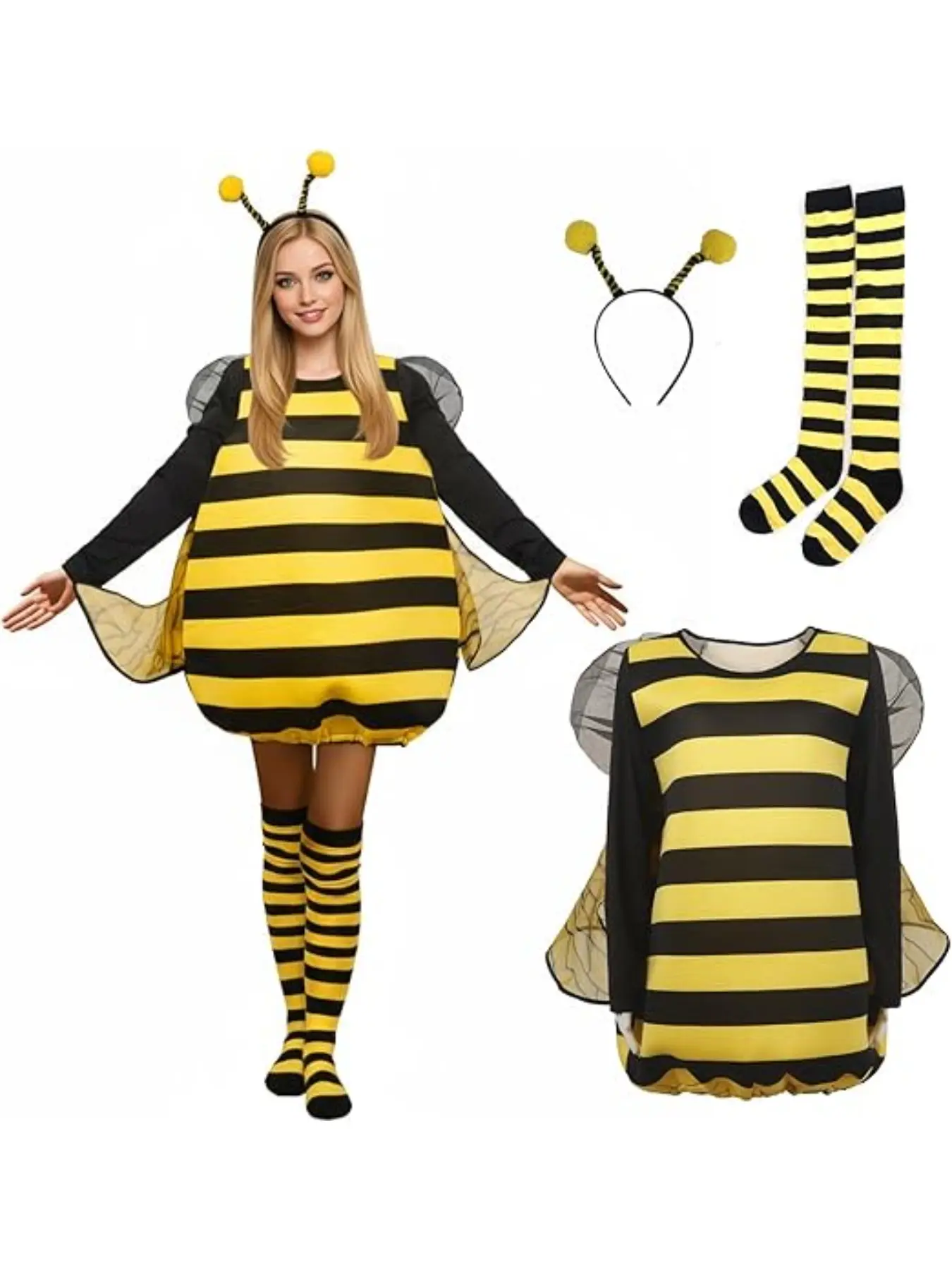 Ladies dress-up costumes and cosplay costumes Bee Role Playing Costume Stage Performance Yellow Costume Headband Set Carnival Party Set
