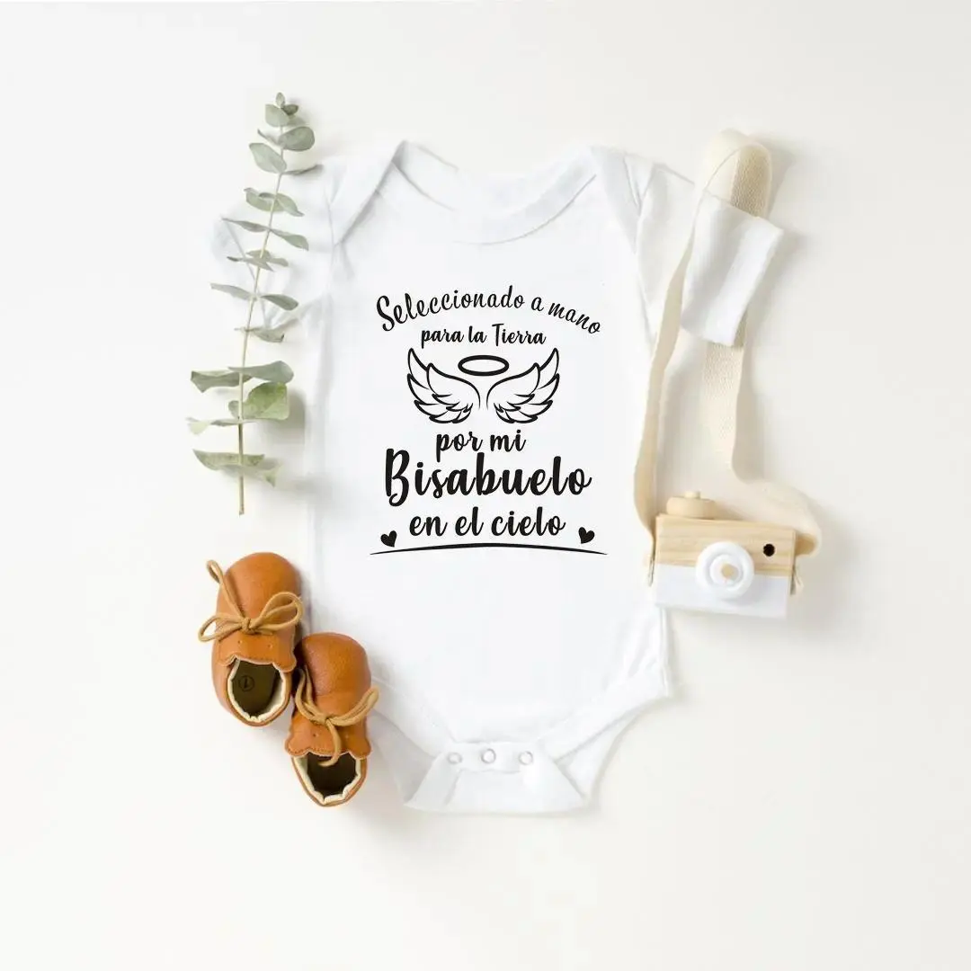 Unisex Cotton Short-Sleeve 1-Piece Baby Bodysuit - "Handpicked for Earth by My Great Grandpa in Heaven" Funny Prints Romper, Prop 65 Safe, Quick Dressing Kids' Fashion Top/Jumpsuit for Boys & Girls, One-Piece
