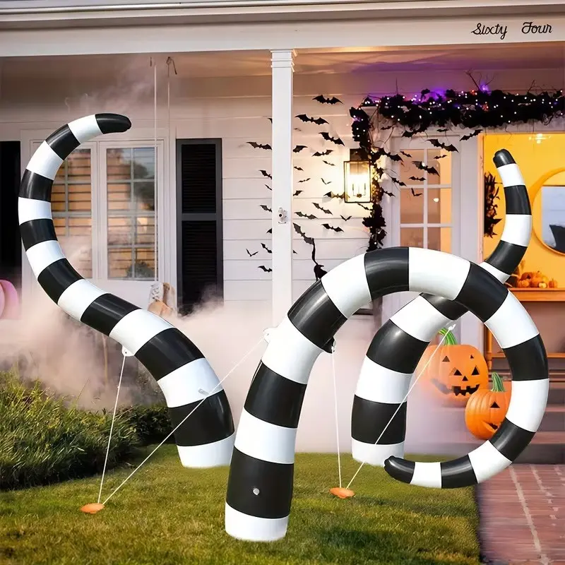 Inflatable Outdoor Halloween Decorations, 3pc Giant Inflatable Snake, PVC Ghost House Props, Christmas & Summer Lawn Decor