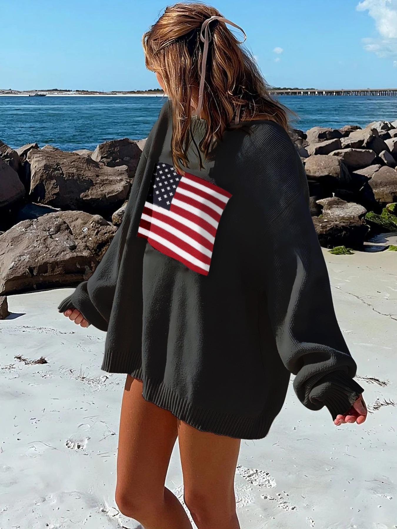 Women's Striped Print Drop Shoulder Oversized Crewneck Sweater, Street Casual Long Sleeve Round Neck Jumper for Spring & Fall, Women's Knitwear for Everyday Wear, Womenswear