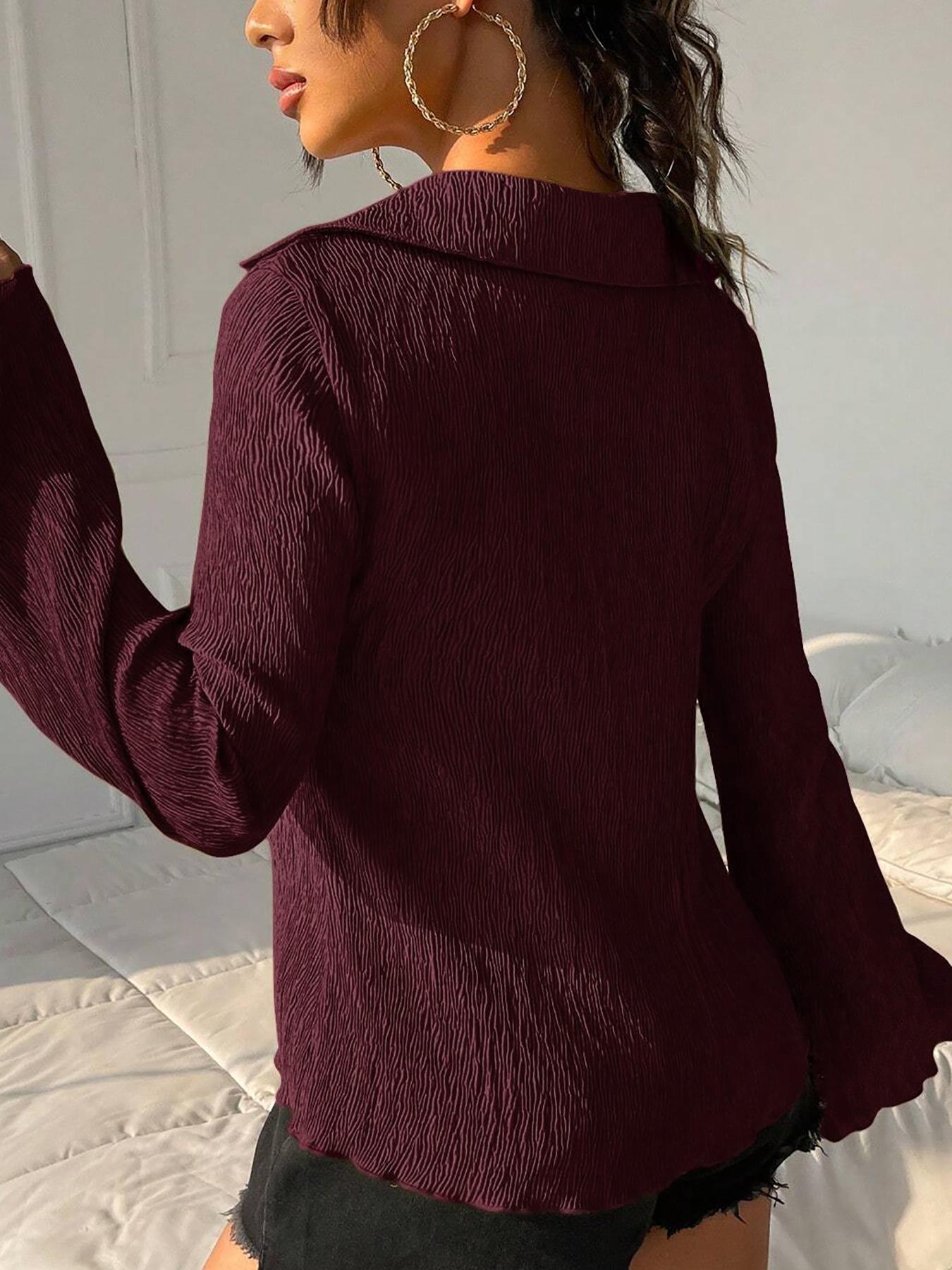 Women's Solid Color Fitted Flared Bell Sleeve Blouses & Shirts, Casual Elegant Long Sleeve Top for Daily Wear, Ladies Clothes for All Seasons