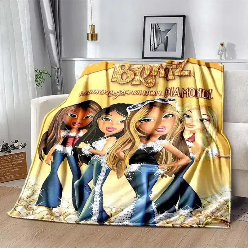 Bratz Cartoon Flannel Throw Blanket, fuzzy soft blanket cooling blanket, All Season Multi-purpose blanket for Bedroom Sofa Home Decor, perfect christmas gift anniversary birthday gift Y2K Cartoon Fans
