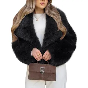 Yimoon Women Fluffy Faux Fur Coat Long Sleeve Open-front Winter Cropped Coat Short Fur Fuzzy Jacket