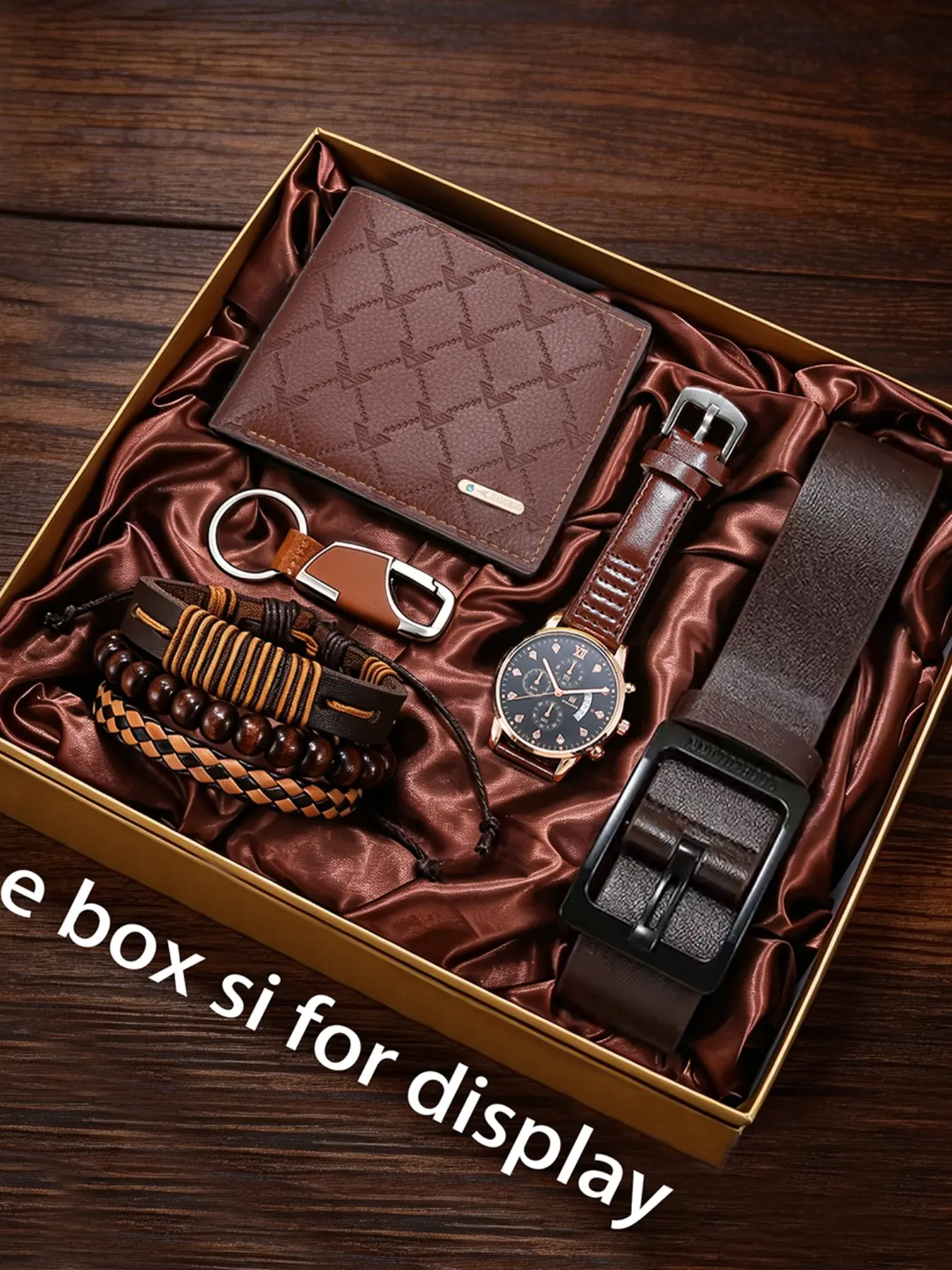 7pcs Men's Luxury Gift Set, Belt Wallet Watch Bracelet Keychain, Perfect Father's Day Birthday Christmas Gift, All Seasons Casual Style