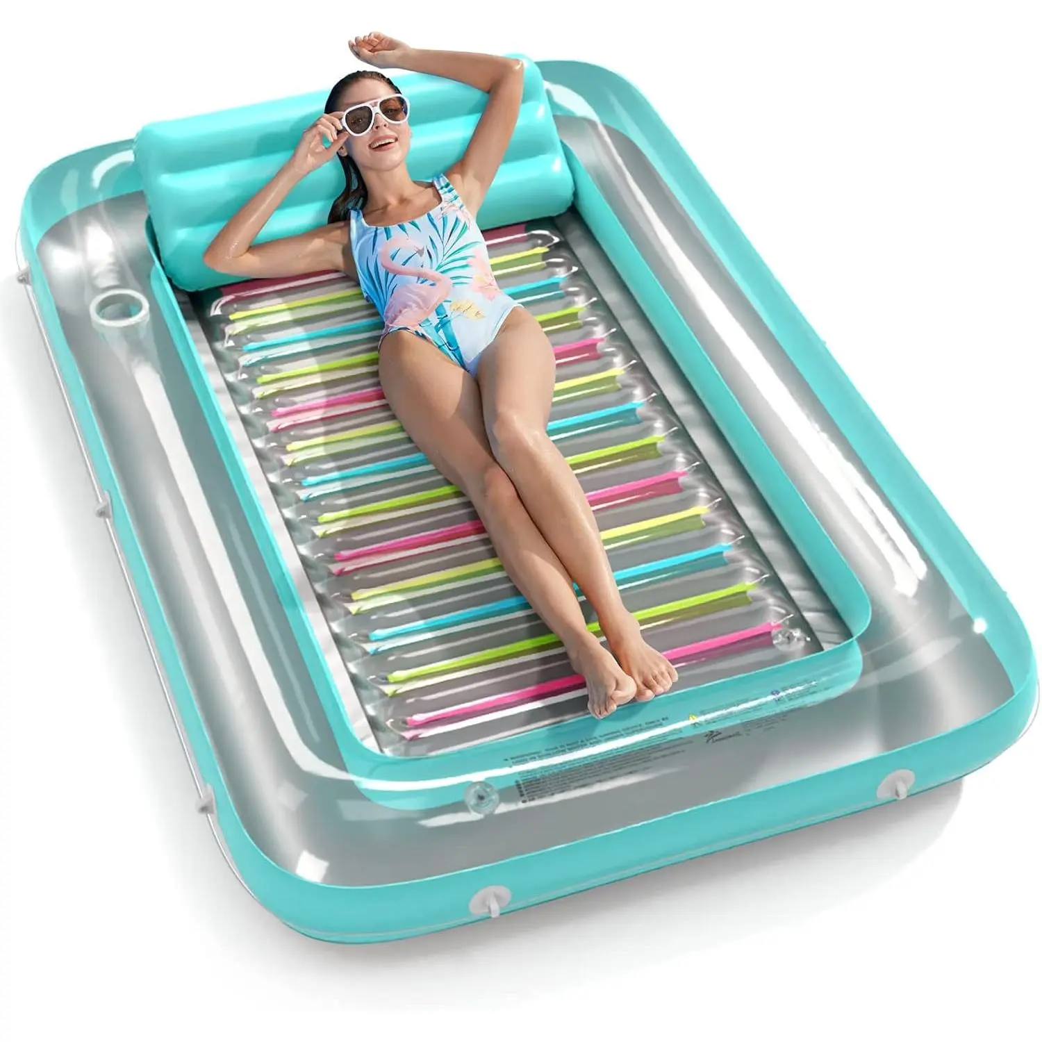 4-in-1 Inflatable Tanning Pool Lounger Float - Sunbathing Lounge Floatie Raft Toys, Water Filled Tanning Bed Mat Pad, Blow Up Kiddie Pool with Ball Pit for Adults and Kids (Large)