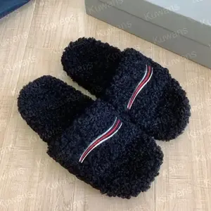 2026 Unisex Fur-Lined Warm Fluffy Flip Flops - Comfortable Sports Slide Footwear with Letter Accents for Women, Sports & Outdoor Use