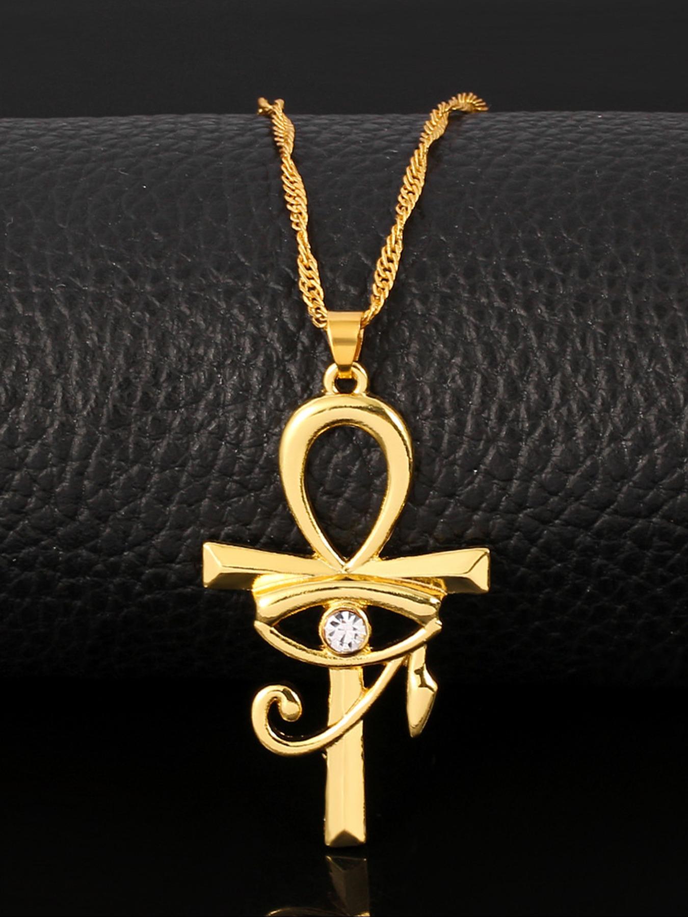 Rhinestone Decorated Cross Pendant Necklace for Women & Men, Eye Design Anniversary Necklace for Daily Wear, Trendy All-match Jewelry for Birthday Gift, Coptic Cross Necklace