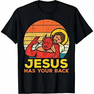 Unisex  T-Shirt, Retro Cotton Jesus Has Your Back Jiu Jitsu Christian Tee for Men and Women, Loose Fit Crew Neck funny graphic