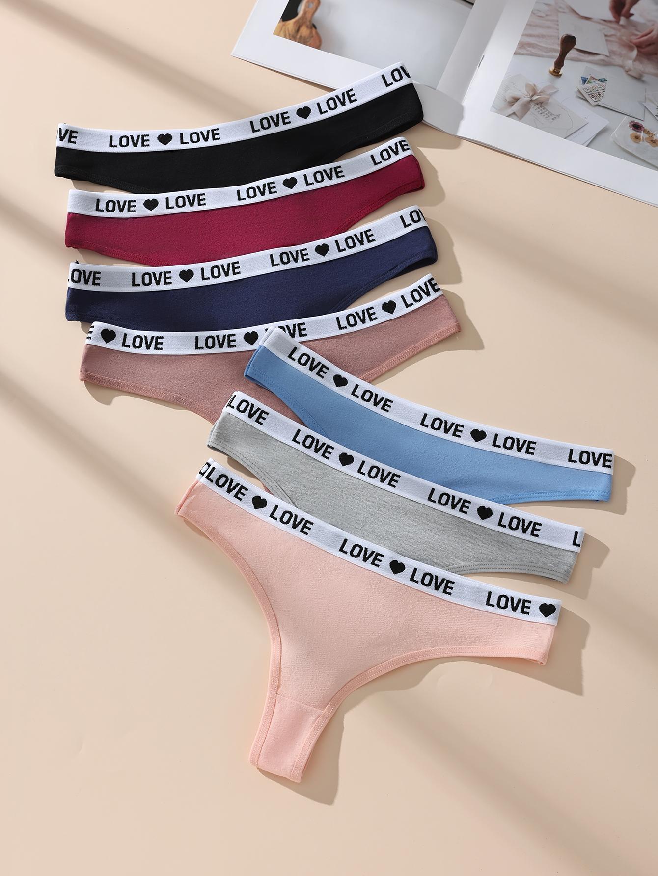 5/7 Pack Hotcom Women's Low Waist Thong Panties Cotton Spandex Love Heart Waistband Comfortable Breathable Invisible Underwear FallFreshness Outdoorfun SpringStatements