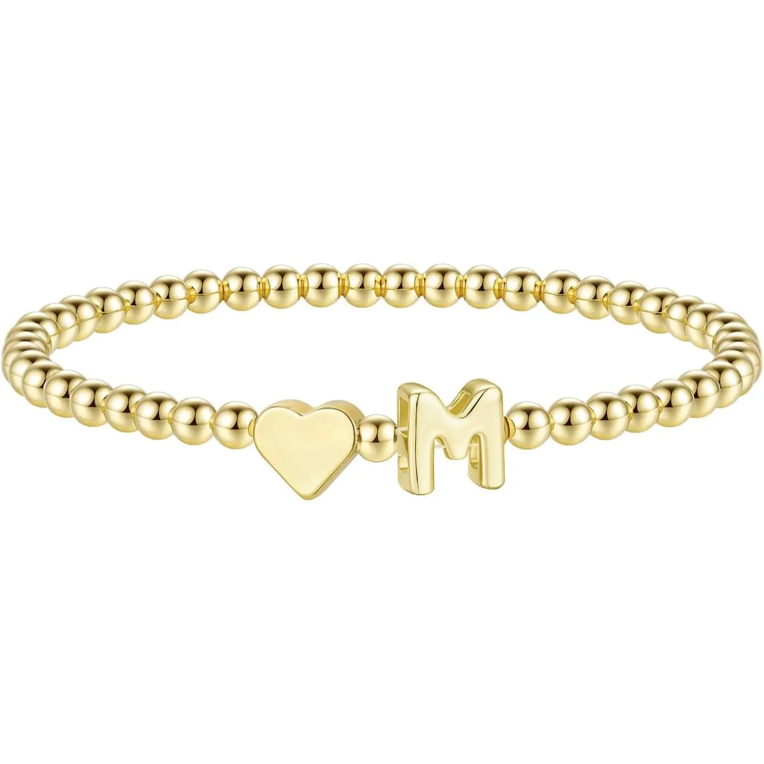 M MOOHAM Heart Initial Bracelet for Women - Gifts for Kids Girls, Dainty 14K Gold Plated Beaded Bracelets for Women Teen Girls Trendy Letter A-Z Personalized Heart Jewelry Gifts