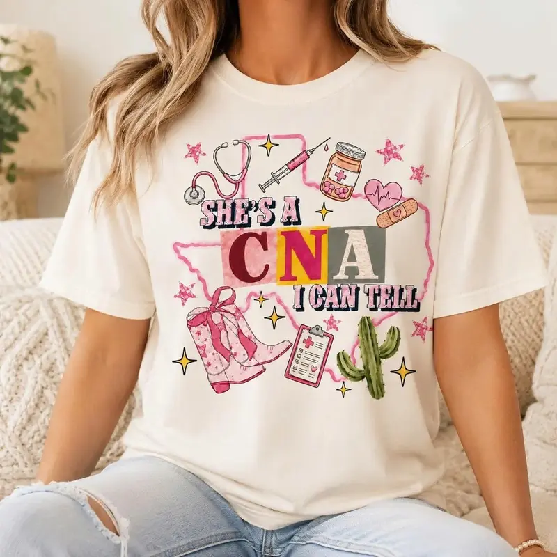 CNA Shirt, Funny CNA Tee, Certified Nursing Assistant Gift, Cowgirl Medical Graphic T-Shirt
