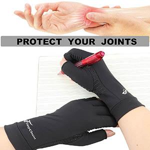 2 Pairs Copper Arthritis Gloves, Fingerless Compression Gloves for Men and Women, Pain Relief and Healing for Arthritis Hand, Carpal Tunnel, Typing and Daily Work (Black, Medium)