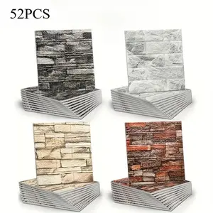52pcs Vintage Brick Wallpaper, Self-Adhesive Removable Vinyl Wall Stickers, Real Brick Texture, Easy Clean and Cut, 38cmx35cm/15.16inx13.78in, Home Decor