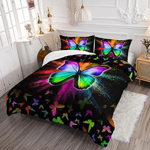 Colorful Bedding Comforter Sets with 2 Pillowcases,Lightweight All Season Black Full Size Comforter Sets,Colorful Ink Galaxy Bed Set Home for Girls.