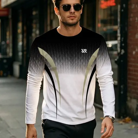 Men's Long Sleeve Sportswear Top, Gradient Colors, Breathable Fabric, Casual & Formal Wear, Fall Winter Style, Breathable Sports Shirt, Sporty Top