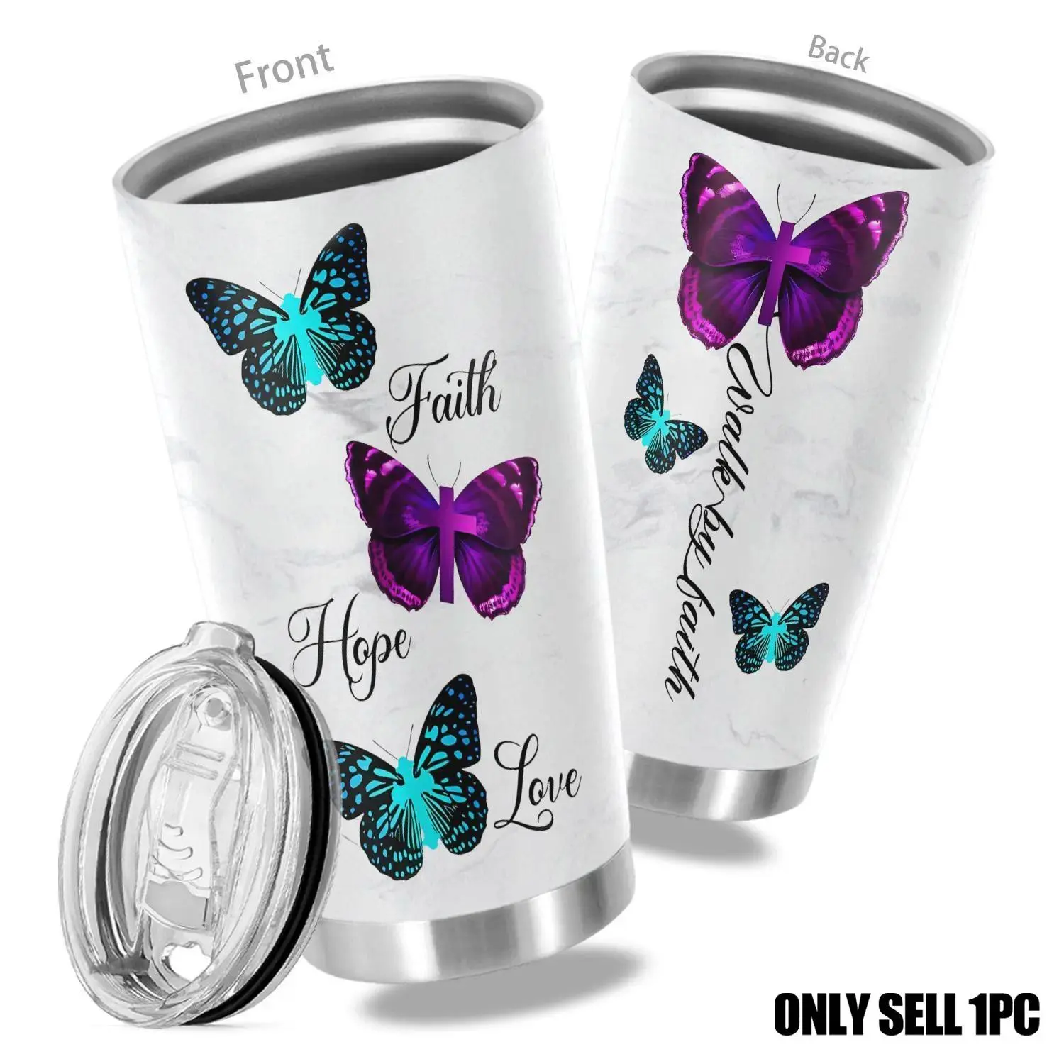 Butterfly Plant Print Leak-Proof 20oz Stainless Steel Vacuum Flask, Double-Wall Insulated Travel Drinkware, 1-Count Kitchenware Gift for Parents & Friends