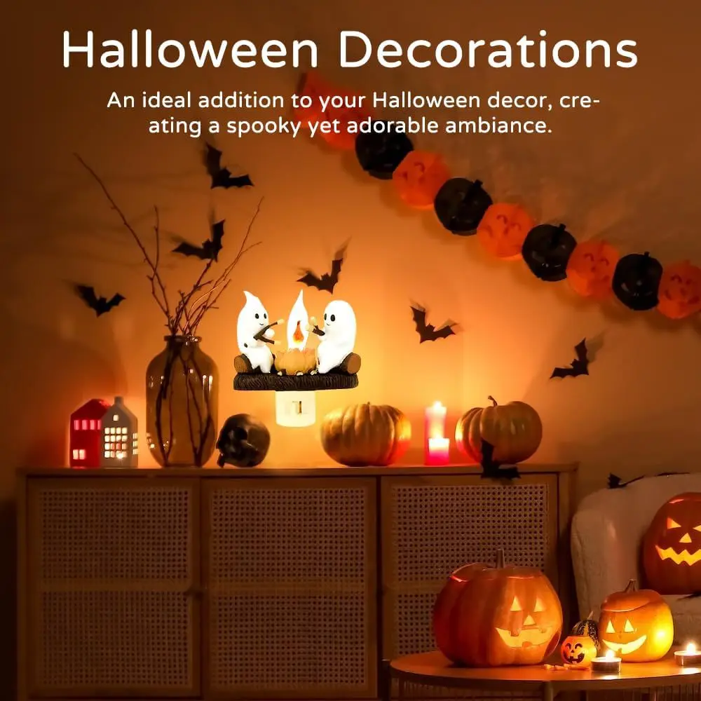 1Pc USB Campfire Flickering Night Light, Realistic Fake Flame LED Small Lamp, Spooky Ambient Table Decor Light for Halloween Party, Haunted House, Indoor Holiday Decoration