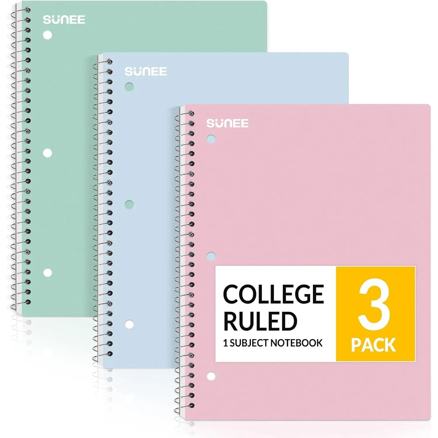 Spiral Notebooks, 3 Pack, 1-Subject, College Ruled Paper, 8" x 10-1/2", 70 Sheets per Notebook,  Pastel Colors Spiral Notebooks for School