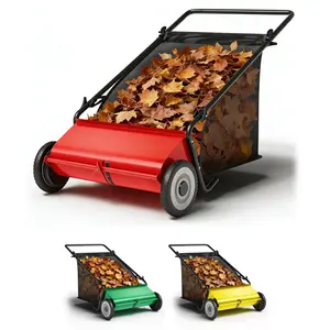 Push Lawn Sweeper, 21-Inch with 4 High-Speed Brushes, Heavy-Duty Steel Frame & Large 3.5 Cu. Ft Hopper Bag for Yard and Leaf Cleanup, Red