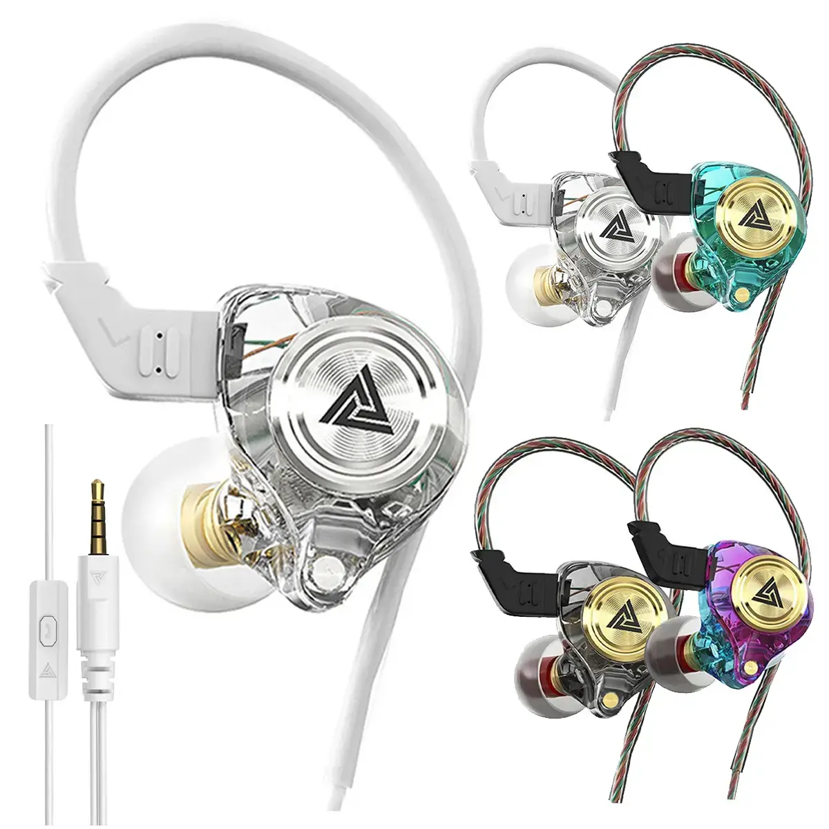 QKZ AK3 in Ear Monitor Headphones, Portable 3.5mm Wired Gaming IEM in-Ear Earphones Ear Buds, HiFi Stereo Headphone Cool White Clear Inear Monitors Earbuds for Singers Musicians with Mic IEM for Music Video Calling