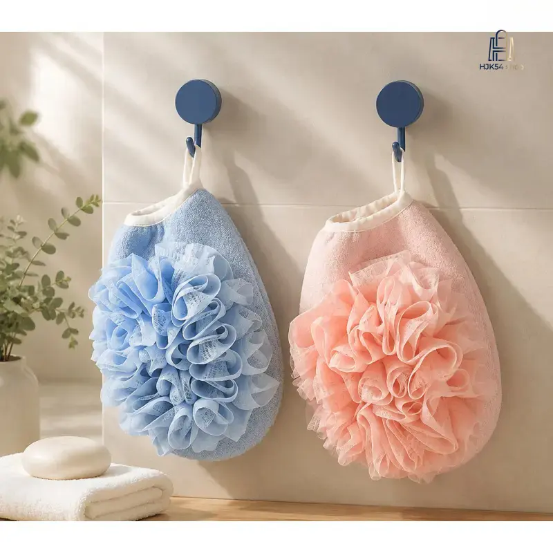 Light Beige Minimalist Exfoliating Gloves (2 Pack), Textured Personal Care Accessories for Smooth Skin with Hanging Loop, Shower, Tool, Gift, Floral, Bath, Set, Two Pieces