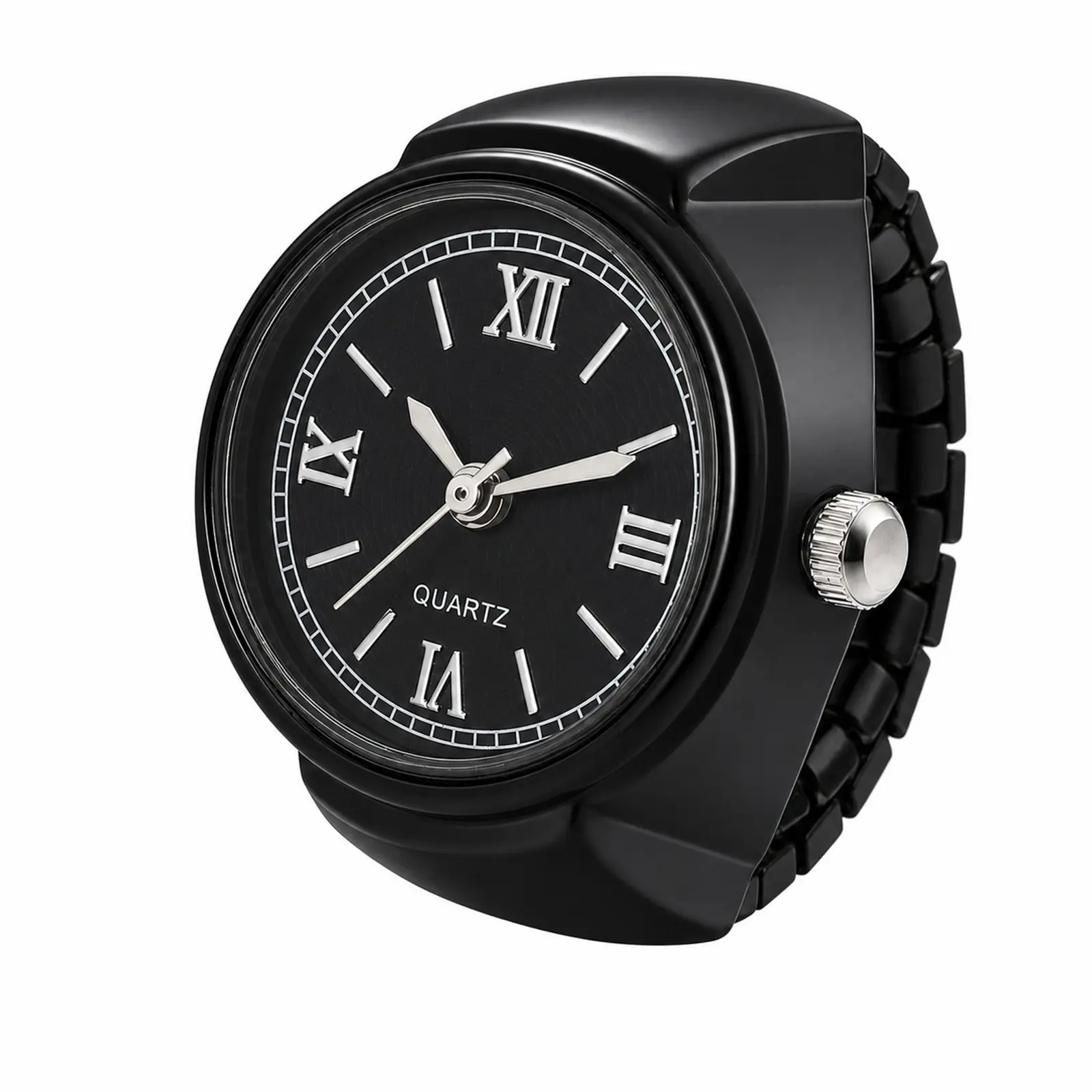 Women's Quartz Fashion Round Dial Mini Size Watch - Black, Elastic Stainless Steel Ring, Stylish Casual, Elegant Wristwatch Accessory for Casual Wear, Watches for Women