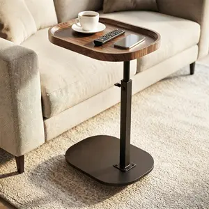 Adjustable Height TV Dinner Tray Table for Eating, 360°Swivel Small C Shaped End Side Table for Living Room, Bedroom,Hospital, Couch Armrest Table that Slide Under Sofa, Bed, Desk