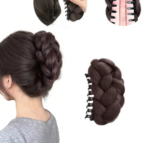 1pc Realistic Natural Hairpiece, Braided Texture Bun Holder with Hidden Claw Clip, High Crown Design, Seamless Easy-to-Use Hair Accessory